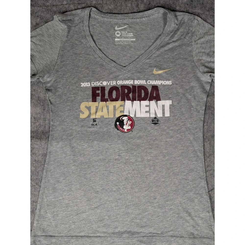 Nike Florida State Seminoles 2013 Orange Bowl Champions V Neck T Shirt‎ Womens M
